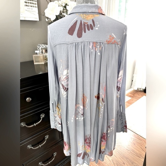 Free People Painted Meadow Tunic Dress Boho Floral Button Cuff - Size Small - Picture 3 of 16